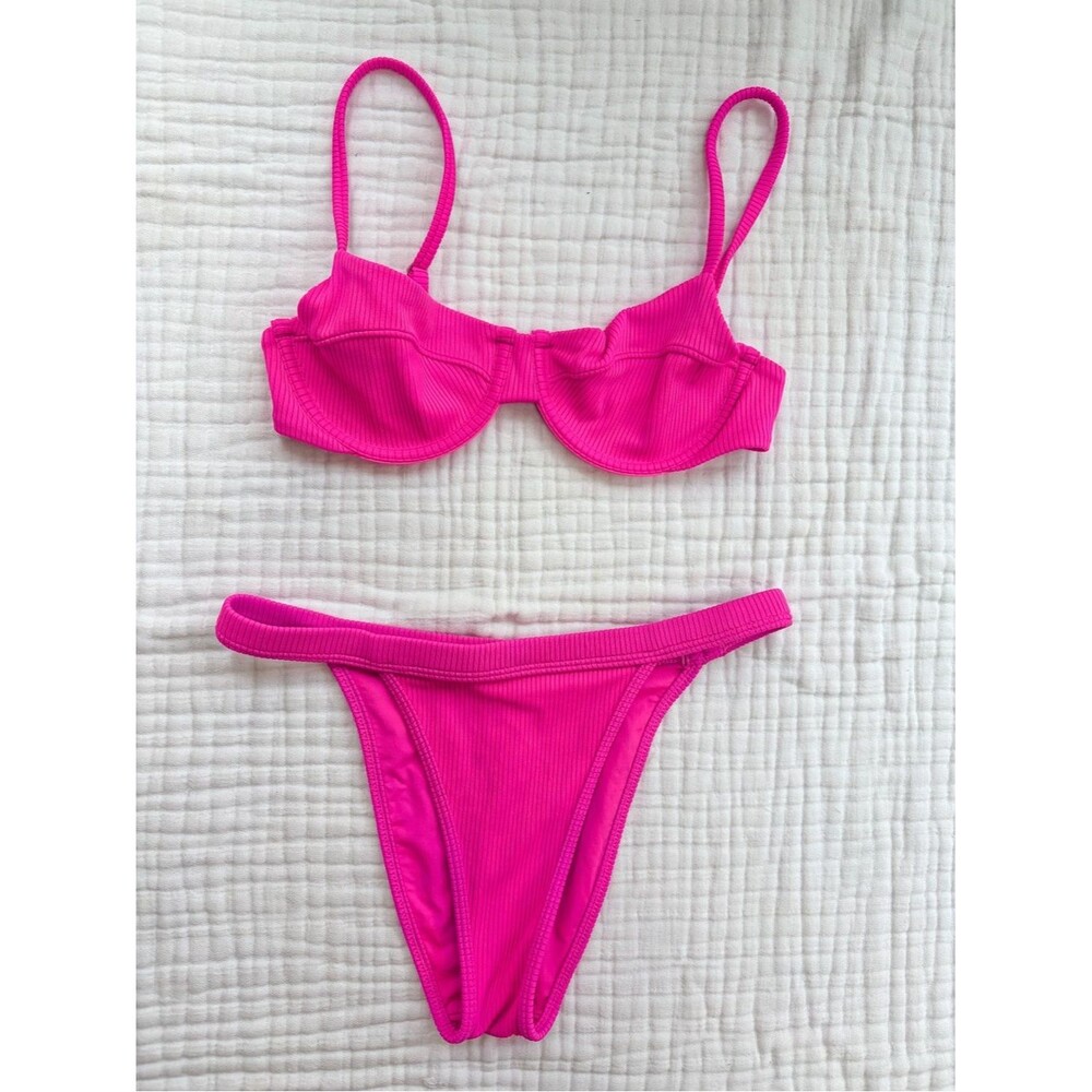ONEONE Ribbed Hot Pink Underwire Bikini Set Medium